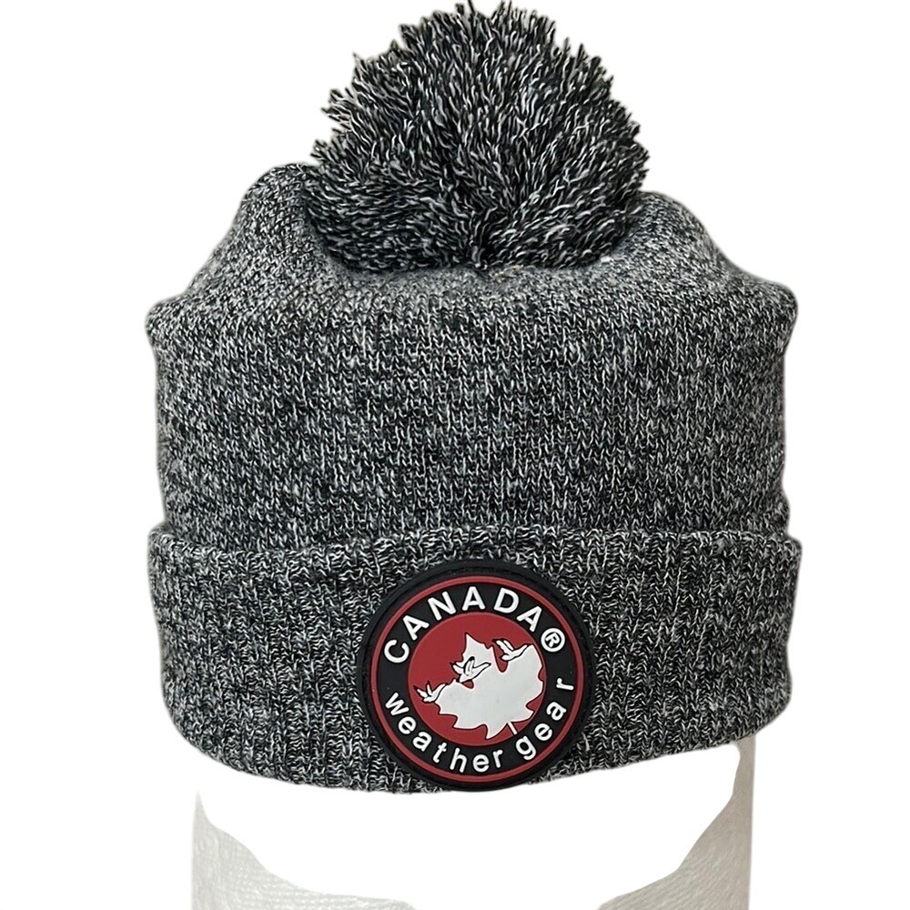 Canada Weather Gear Kids Gray Knit Pom-Pom Beanie One Size Fur Lined